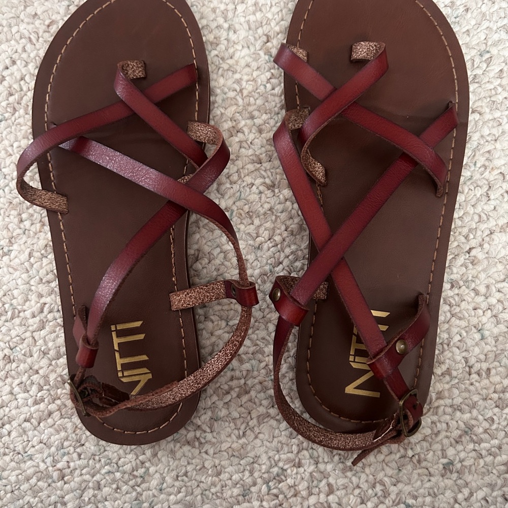 Women's Strappy Brown and Red Sandals